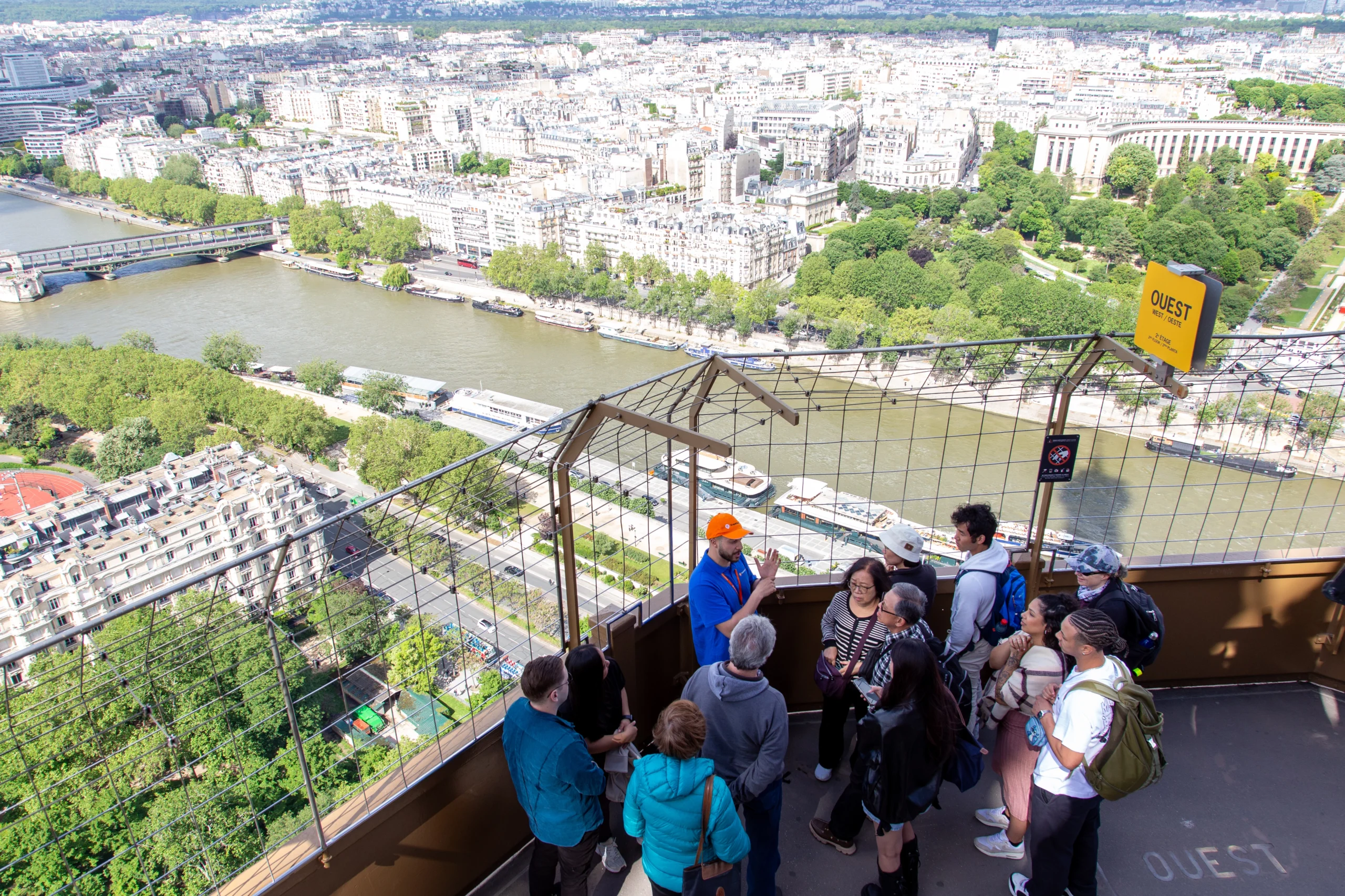 High view of Tour Guide and group during Eiffel Tower Guided Climb