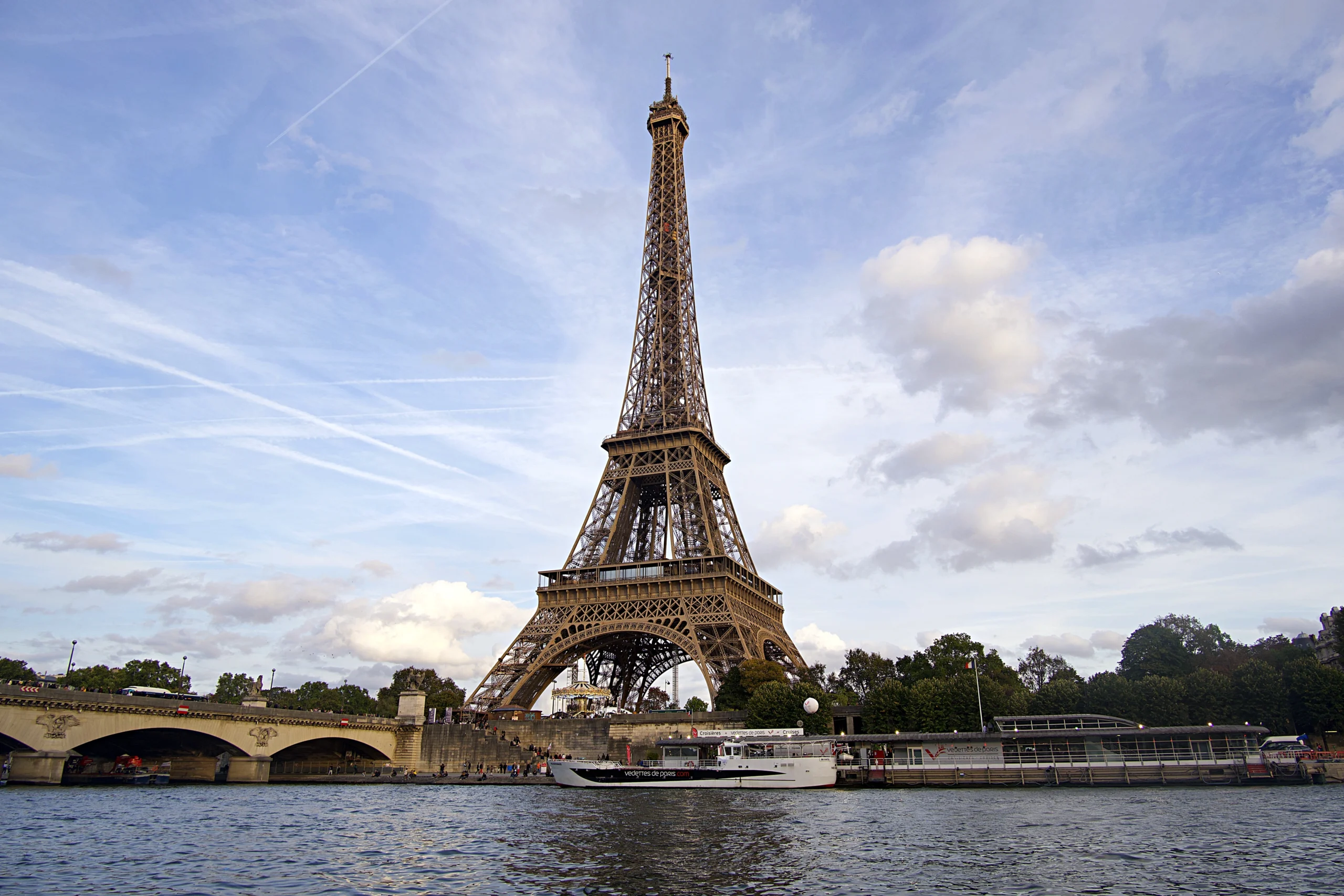 View of the Eiffel Tower riverside in Paris